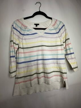 Talbots Cream Striped Long Sleeve Tee with Pastel Stripes